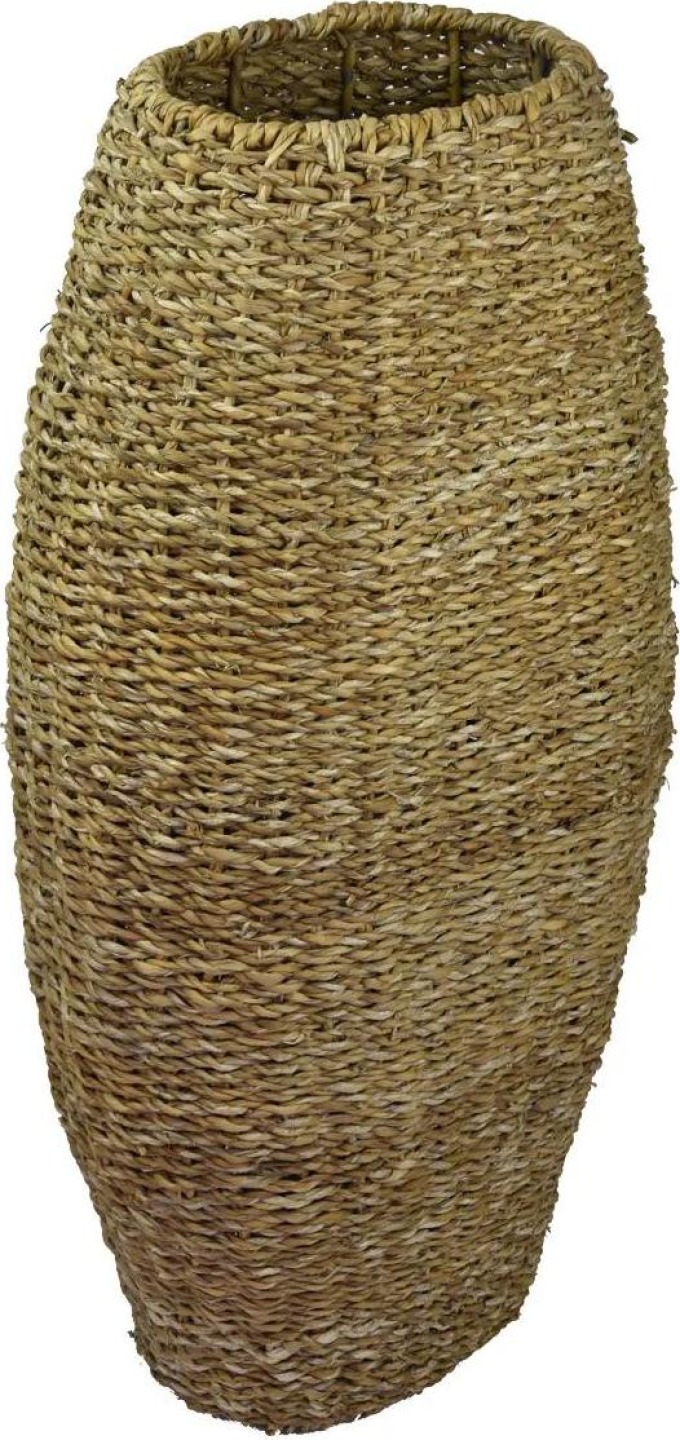 Vysoká váza z mořské trávy s drátěnou konstrukcí a přepážkou, rozměry 40x24 cm, v.80 cm
