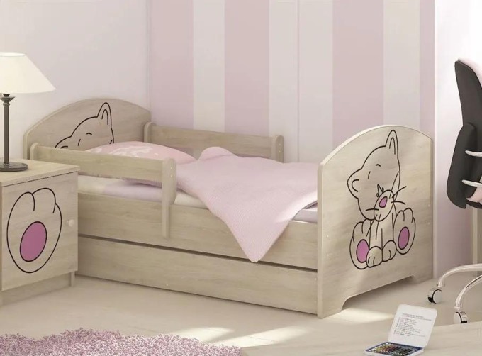 Dětská postel s výřezem KOČIČKA - růžová 140x70 cm + matrace ZDARMA