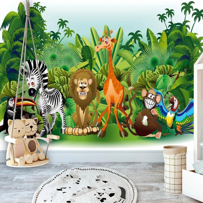 Samolepící fototapeta - Zvířata v džungli pro děti 147x105