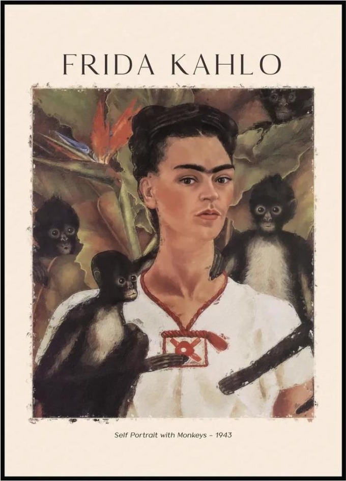 Frida Kahlo - Autoportrét s opicemi 1943 50 x 70 cm