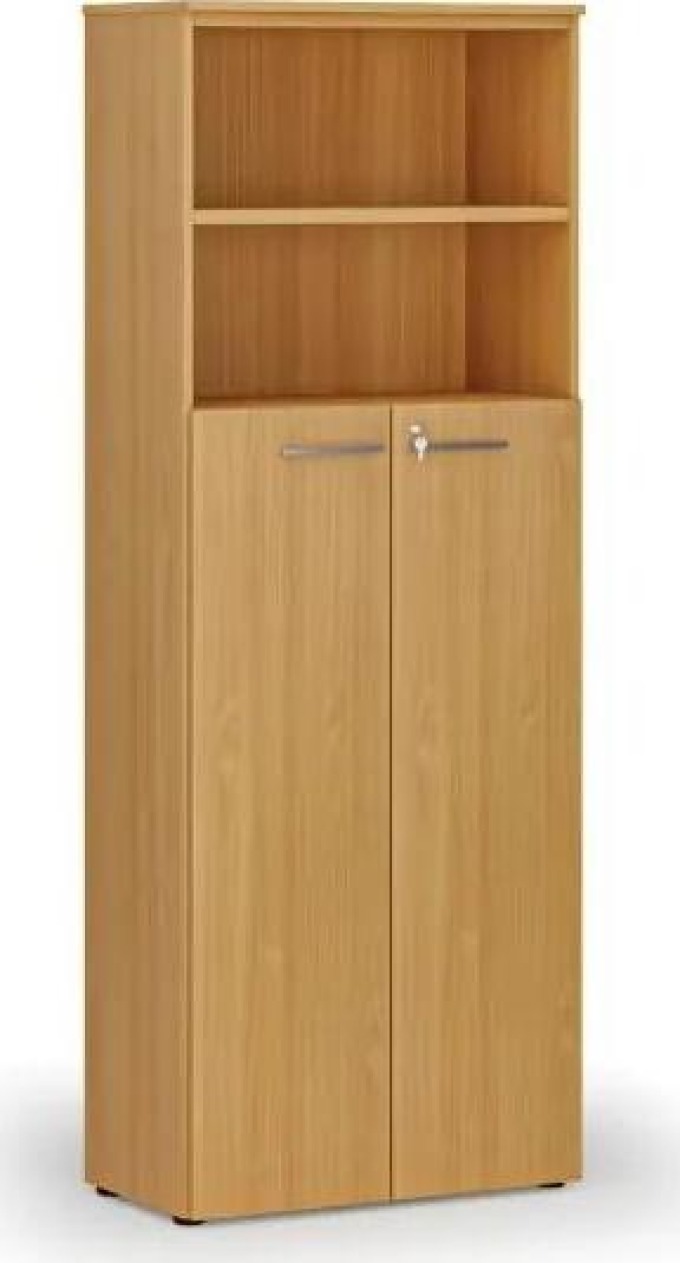 Kombinovaná kancelářská skříň PRIMO WOOD, dveře na 4 patra, 2128 x 800 x 420 mm, buk