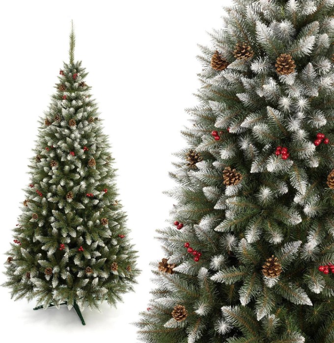 Vánoční stromek Smrk se šiškami a jeřabinou 180 cm