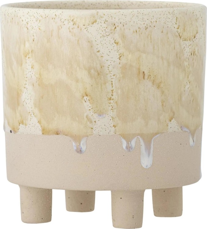 Bloomingville Kameninový obal na květináč Imoa Yellow 16 cm, krémová barva, keramika