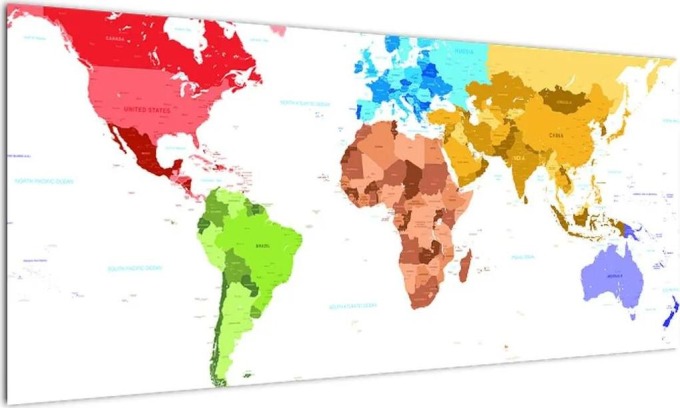 Obraz - barevná mapa světa (100x40cm)