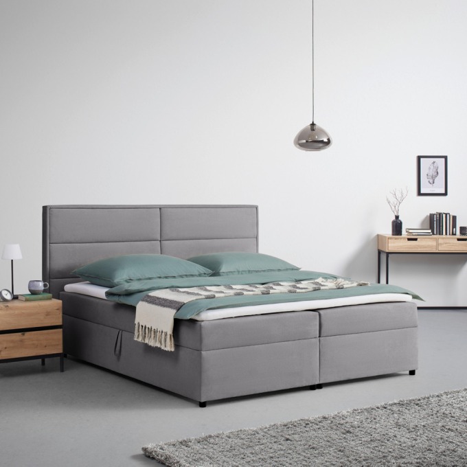 Postel boxspring s toperem, 180x200 Cm, Sivá