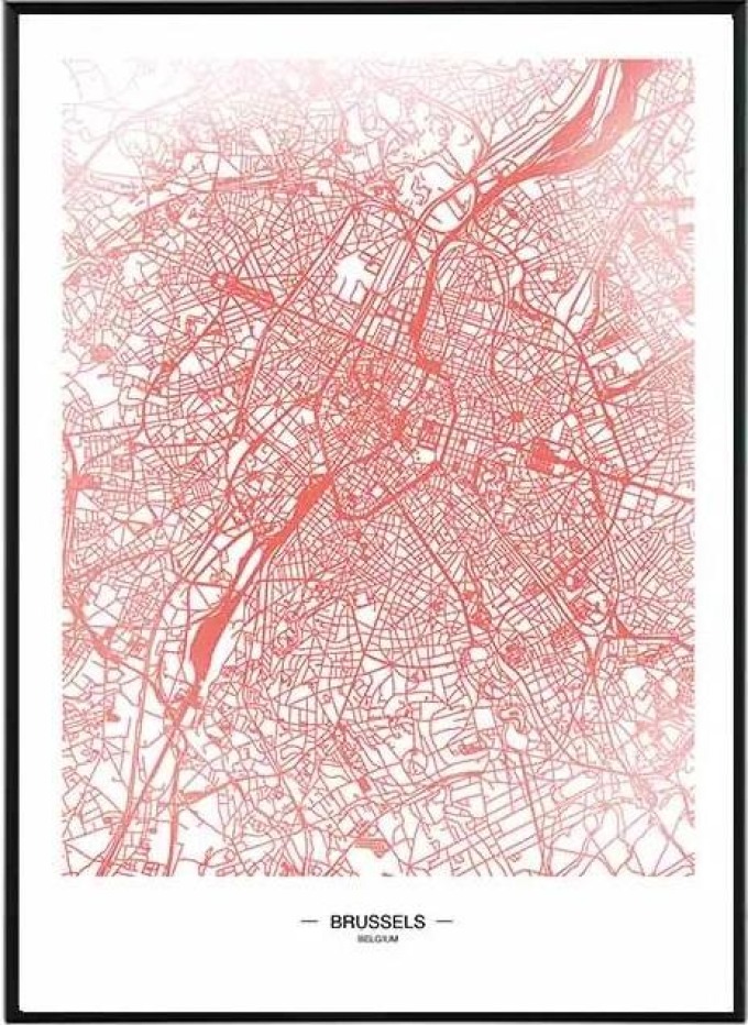 Brussels map - 50x70 cm Obraz