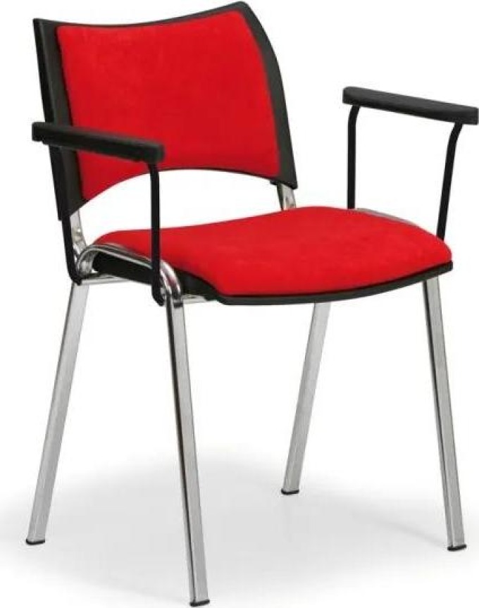 Konferenční židle SMART, chromované nohy, s područkami, červená