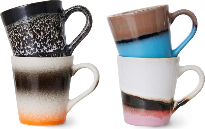 HK living Kameninový hrneček na espresso 70's Funky 80 ml - set 4 ks, multi barva, keramika
