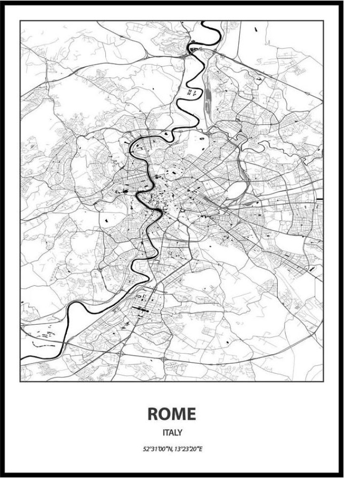 Plakát Mapa města (více variant měst) Rozměr plakátu: A4 (21 x 29,7 cm), Město: Rome