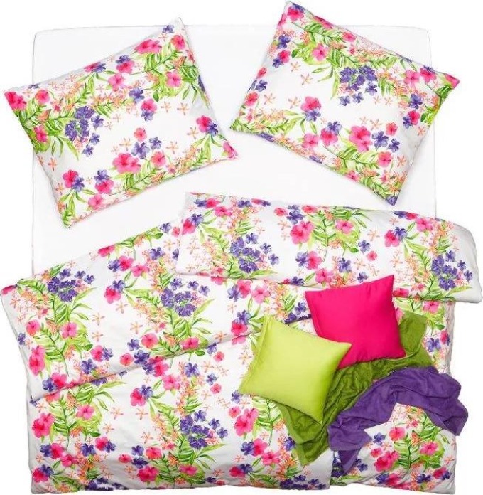 SCANquilt povlečení SATÉN DESIGN tropic bílopestrá 140 x 220/70 x 90 cm
