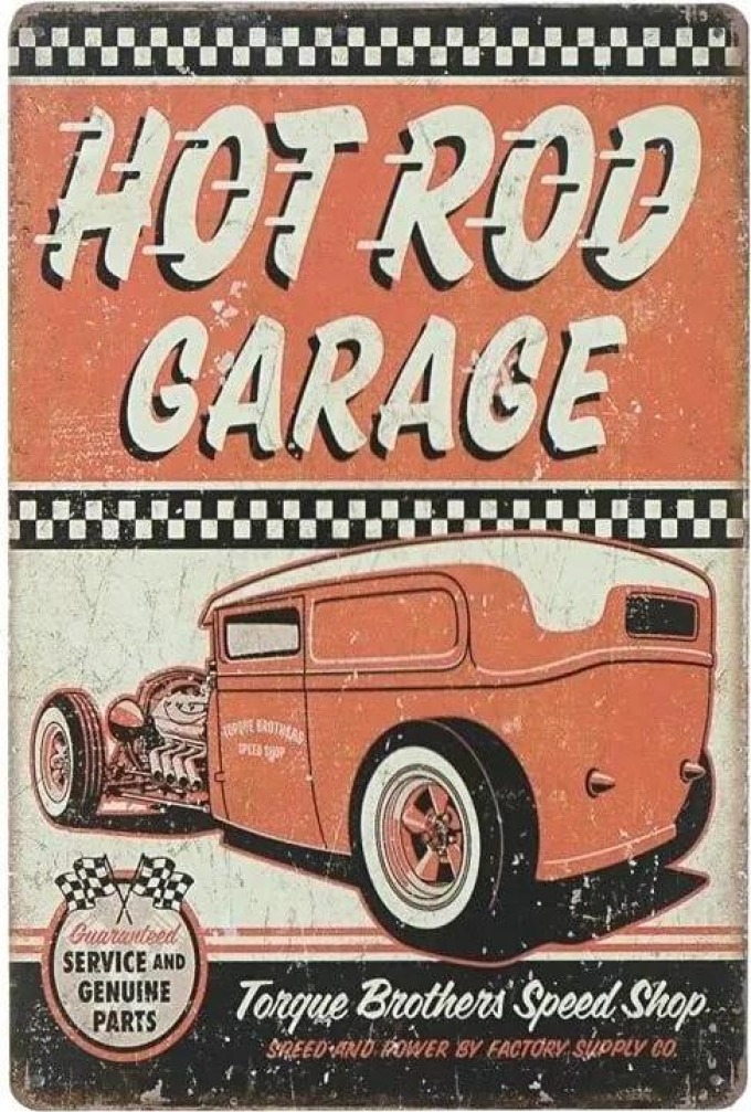 Kovová cedule Hot Rod Garage