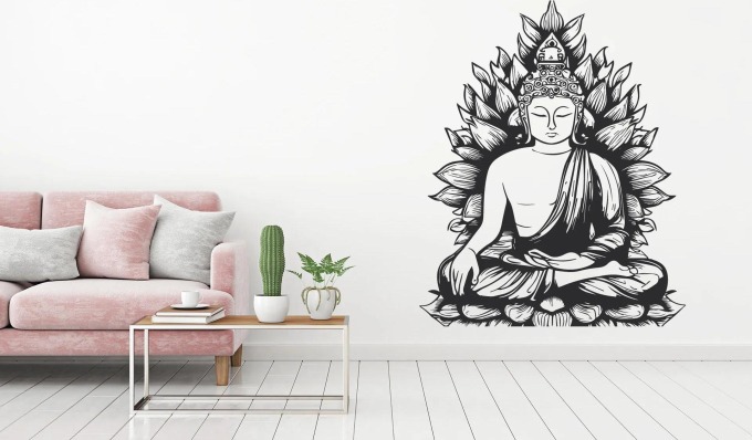 Lepy.cz Samolepka na zeď Budha Velikost (šířka x výška): 60x73cm, Barevná varianta: Nugátová hnědá