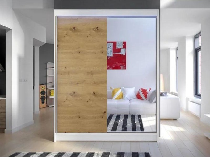 Šatní skříň Belgia I, Barva: bíla/dub artisan, Osvětlení: osvětlení LED RGB - barevné