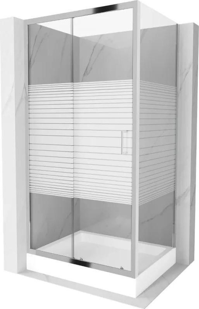 Mexen Apia rozsouvací sprchový kout 100 x 80 cm, Pruhy, Chromovaná + sprchová vanička Rio - 840-100-080-01-20-4510