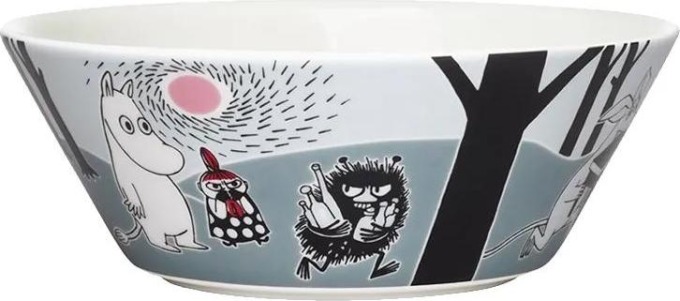 Porcelánová miska s ilustracemi Muminků, která je vhodná jako dárek pro děti i dospělé milovníky příběhů od Tove Janssonové