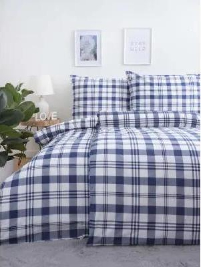 Bavlněné povlečení na dvě postele s modrými proužky, velikost 140x200/70x90 cm
