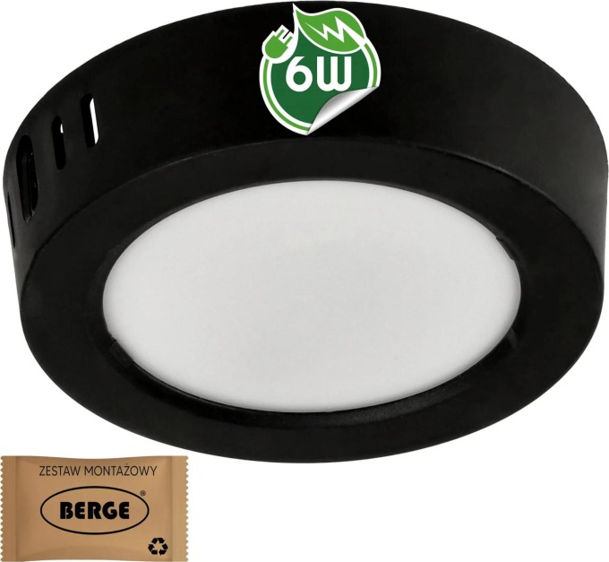 BERGE Kulatý LED panel černý - přisazený - 6W - PC - neutrální bílá