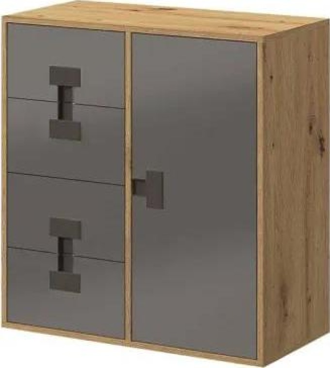 Komoda Tikrote 80 TE07, Barva: dub artisan / šedý lesk