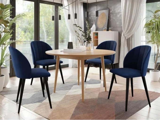 Kulatý stůl Botiler FI 120 se 4 židlemi ST100 04, barva: natura, barva: černá, Potah: Magic Velvet 2216