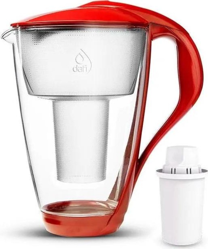Skleněná filtrační konvice Dafi Crystal (červená) s ergonomickou rukojetí a elegantním designem pro moderní kuchyně