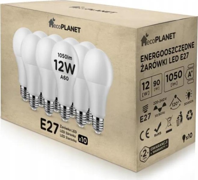 10x LED žárovka - ecoPLANET - E27 - 12W - 1050Lm - teplá bílá