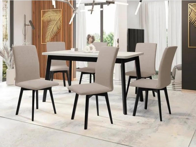 Jídelní jídelní stůl se 6 židlemi AL24, Barva dřeva: bílá-L, Potah: 25x - Paros 2, Barvy nožiček: černá