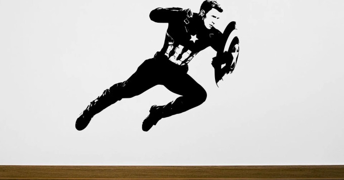 Lepy.cz Samolepka na zeď Captain America ve skoku Velikost (šířka x výška): 55x42cm, Barevná varianta: Světle modrá