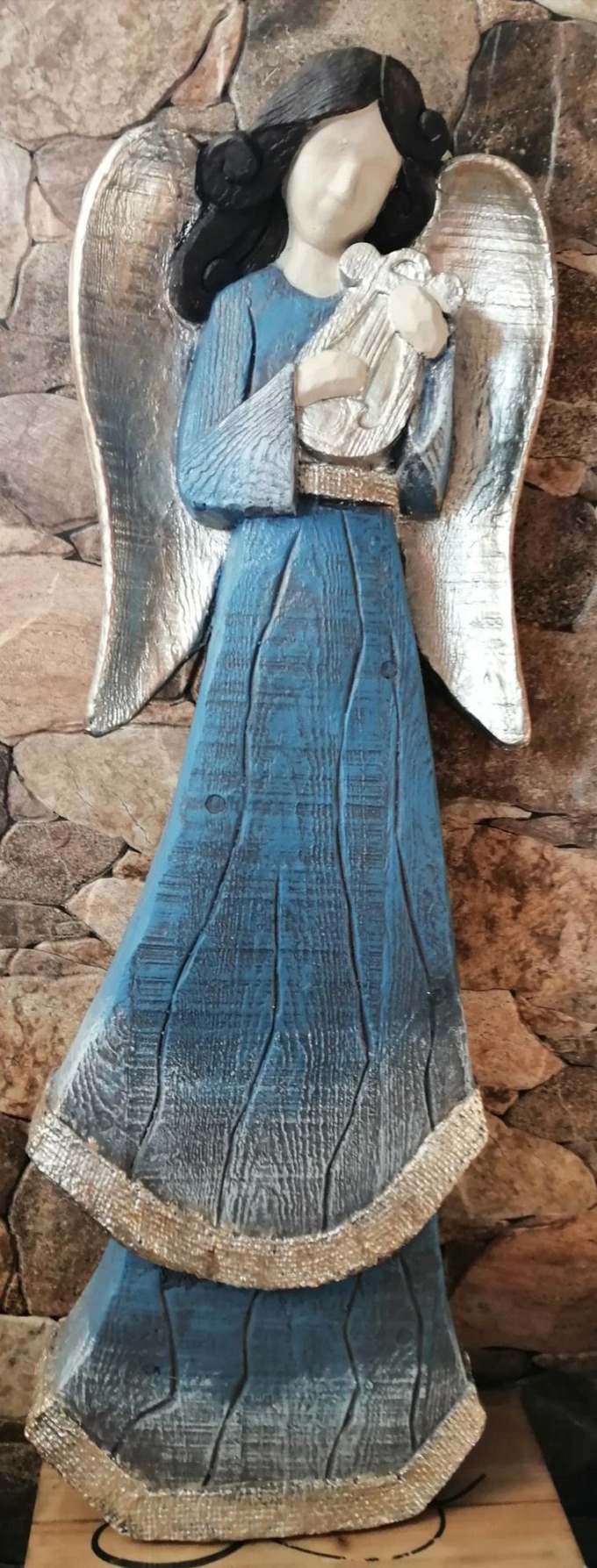 Socha anděl 75cm vintage modrý s patinou - Krásná socha anděla ve vintage modrém provedení s patinou o výšce 75cm