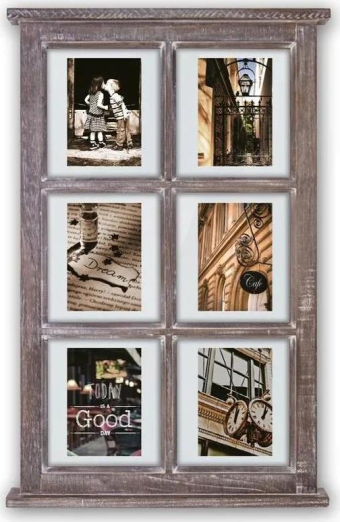 Závěsná galerie na více fotografií ve šedo hnědé barvě s možností zavěšení na zeď, rámováním každé fotografie zvlášť, reflexním sklem a rozměry 10 x 65 cm