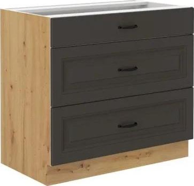 Dolní kuchyňská skříňka se zásuvkami Retroline 80 D 3S BB, Barva: dub artisan + grafit