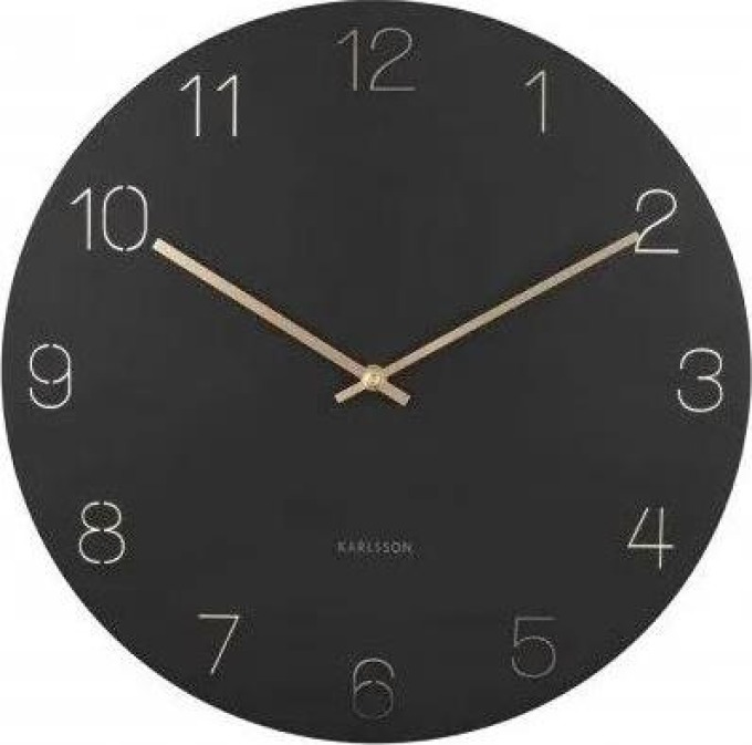 Karlsson Nástěnné hodiny Charm Engraved Numbers Black 40 cm, černá barva, kov
