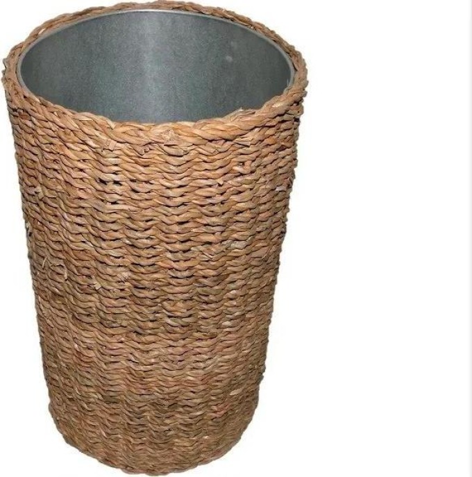 Koš na deštníky vyrobený z mořské trávy s plechovou vložkou, přírodní barva, rozměry 41x27 cm