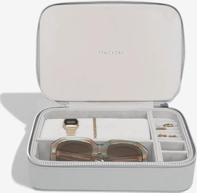 Stackers, Cestovní šperkovnice na hodinky, šperky a brýle Pebble Grey Jewellery & Accessories Box | šedá 74559