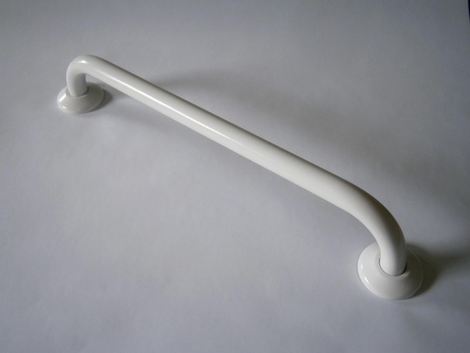 Koupelnové madlo bílé, délka 40 cm, průměr 22 mm, s krycí rozetou pro univerzální použití v koupelně
