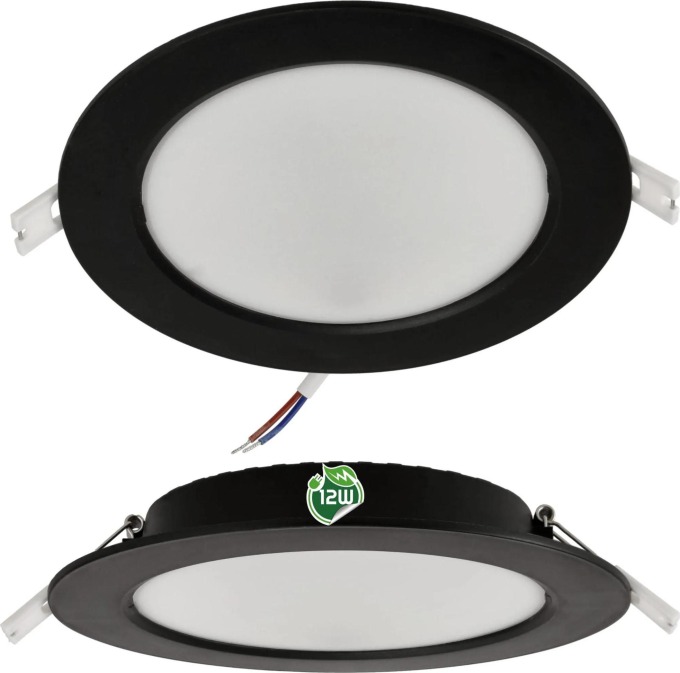 BERGE Kulatý LED panel zapuštěný - černý - 12W - PC - neutrální bílá