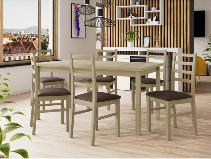Rozkládací jídelní stůl se 6 židlemi AL02, Barva dřeva: sonoma-L, Potah: Soro 28