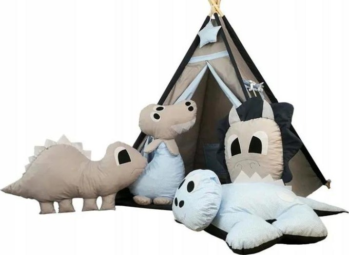 Dětský stan Teepee (Týpí) s doplňky, inspirovaný dinosaury, vyrobený z 100% bavlny a s dlouhou životností