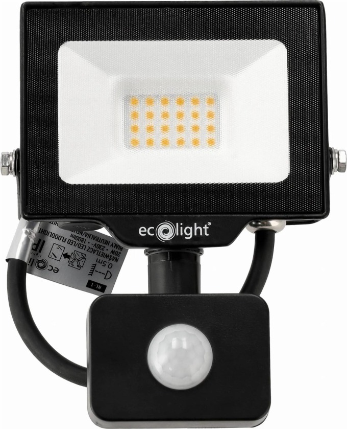 ECOLIGHT LED reflektor 20W 2v1 - neutrální bílá + čidlo pohybu