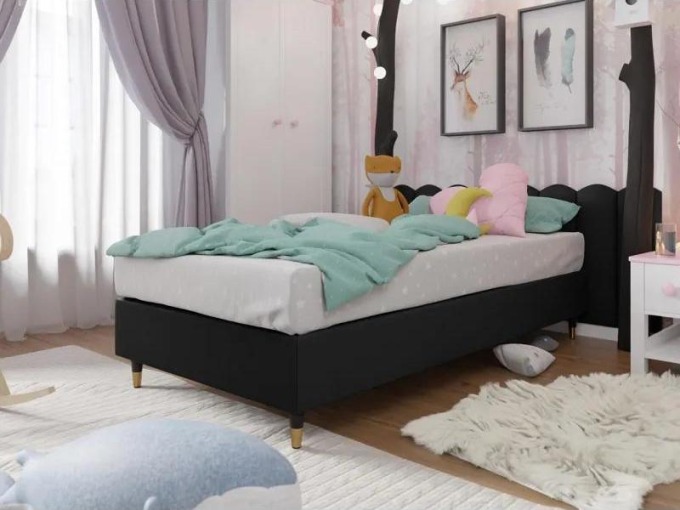 Jednolůžková postel Estelle - Zlatý základ I, Potah: ekokůže Soft 011 (černá), Rozměr postele: 90x200