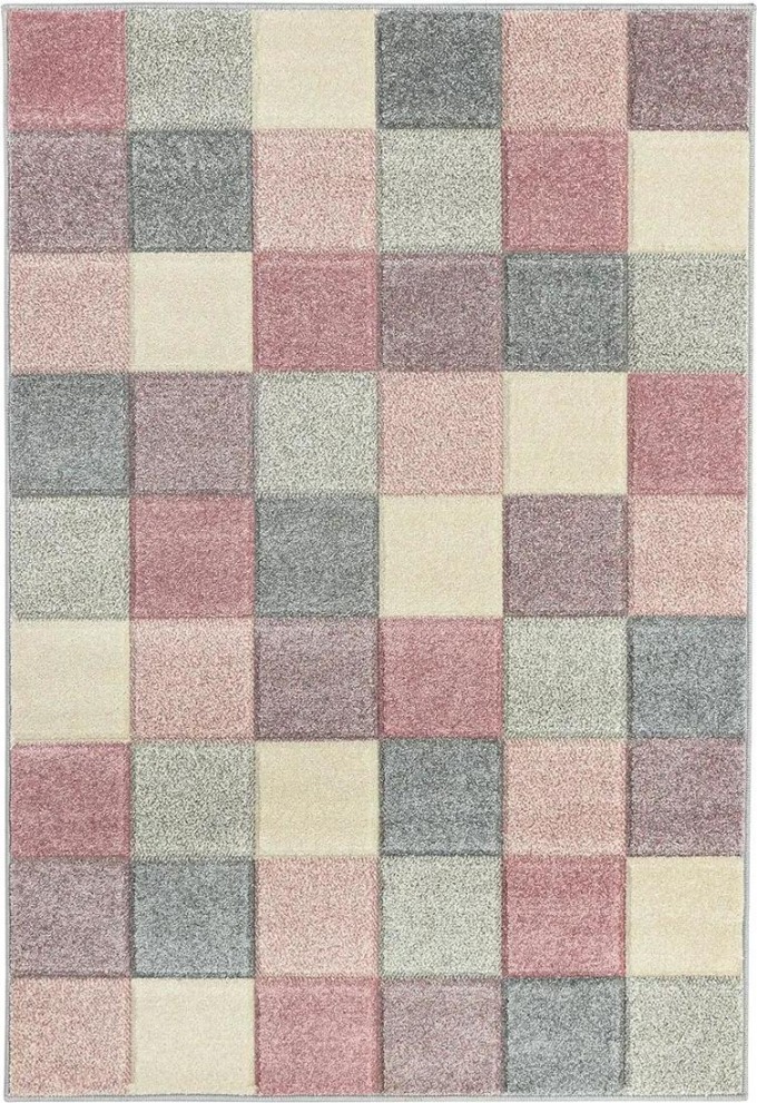 Kusový koberec s geometrickými vzory a 3D efektem, v barvách růžové a vícebarevné, o rozměrech 80 x 140 cm