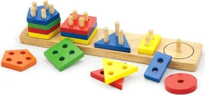 Dřevěné Montessori tvary Viga s třídičkou