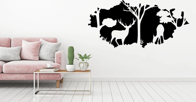 Lepy.cz Samolepka na zeď Jelen a laň - les Velikost (šířka x výška): 70x35cm, Barevná varianta: Krémová