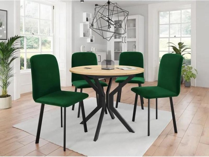 Rozkládací stůl Kirtore M 90 se 4 židlemi Lekoz, Barva dřeva: dub craft zlatý + černá, Potah: Amor Velvet 4311