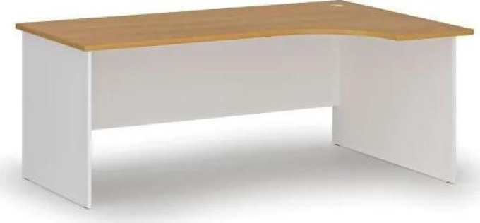 Kancelářský rohový pracovní stůl PRIMO WHITE, 1800 x 1200 mm, pravý, bílá/buk