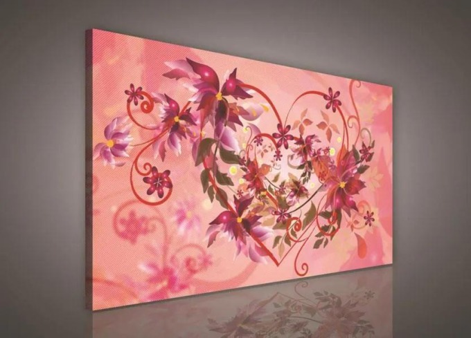 Obraz na plátně s květy a srdcem o rozměrech 100 x 75 cm