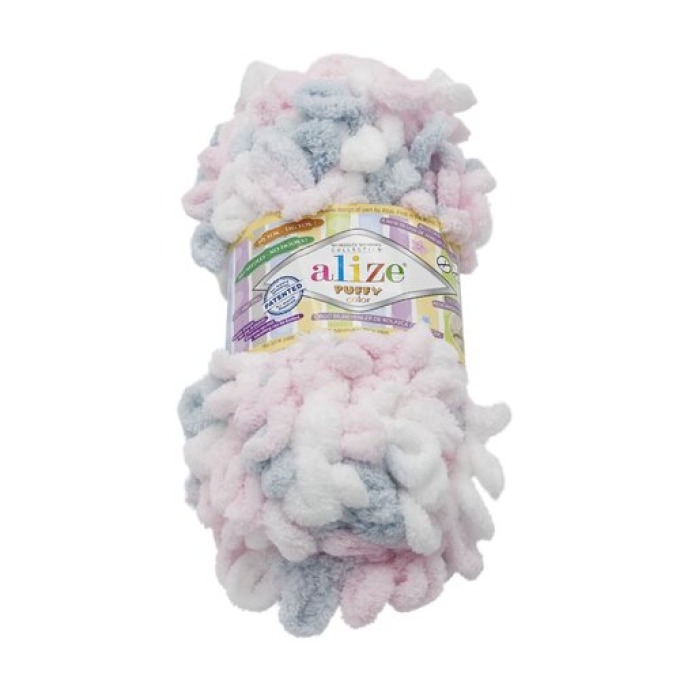 Příze PUFFY color bílá, šedá, světle růžová, 100 g / 9 m