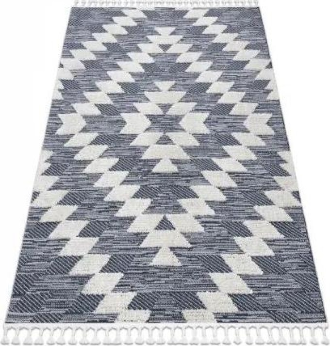 koberec SEVILLA Z250A diamanty modrý / šedá střapce, Berber, Mar velikost 180x270 cm | krásné koberce cz