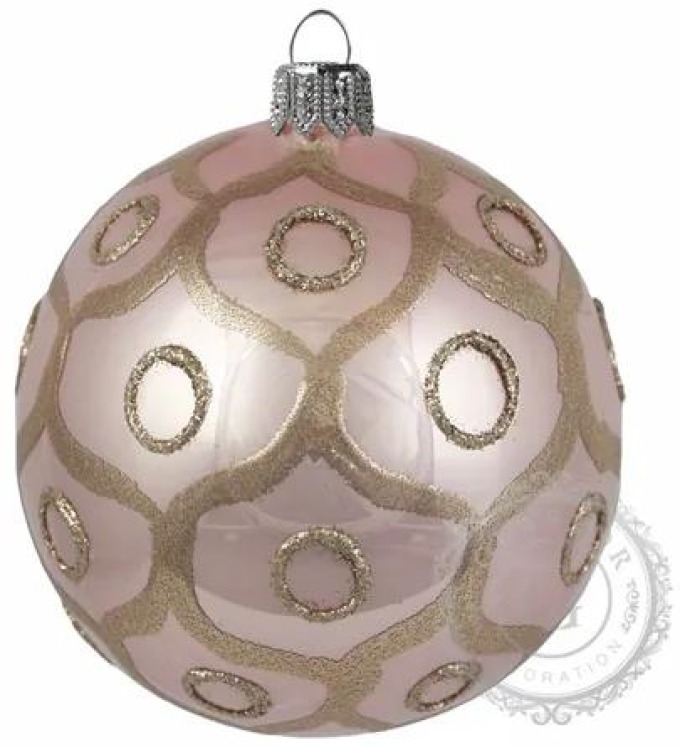 Koule růžová se zlatým dekorem a zlatým posypem