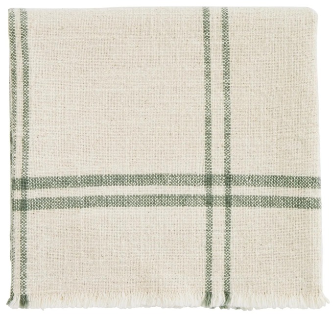 MADAM STOLTZ Bavlněná utěrka Checked Ecru/ Green 50 × 70 cm, krémová barva, textil