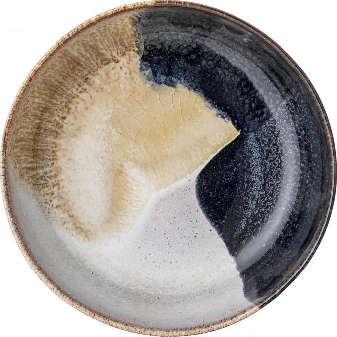Bloomingville Nízká kameninová miska Jules Blue/Cream/Sand, modrá barva, hnědá barva, keramika